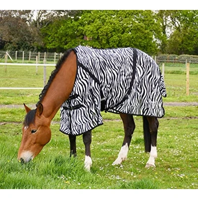 Imagen de Rhinegold Alfombra para Moscas con Cubierta el Cuello, Caballo, Estampado de Cebra, 23 cm