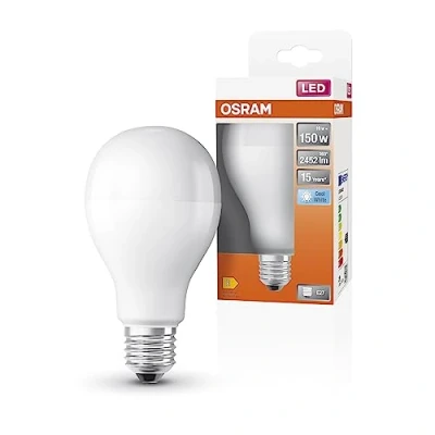 Imagen de OSRAM LED Star Classic A150 Lámpara para enchufe E27, forma de pera, FR, 2452 lúmenes, blanco frío (4000k), reemplazo bombillas convencionales 150 W, no dimmables, paquete 6