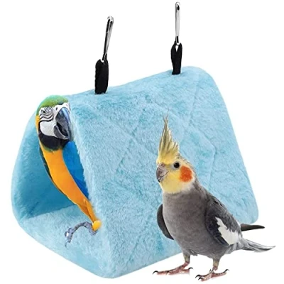 Imagen de TOPINCN Peonía Loro Hamaca Aves Nido Cálido Suave Felpa Colgando Carpa Jaula para Pájaros Invierno Cama Mascota Juguete Bolsa Algodón Cama(M Azul)