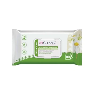 Imagen de Cleanic Papel Higiénico Hidratado 80 Piezas con Extracto de Manzanilla Desechable Toallitas Humedecidas para Limpieza Íntima Apto Pieles Sensibles