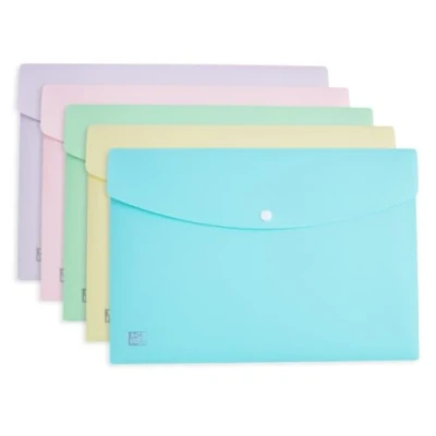 Imagen de Oxford Carteras de plástico tamaño A4, varios colores pastel, carpetas documentos, paquete 5