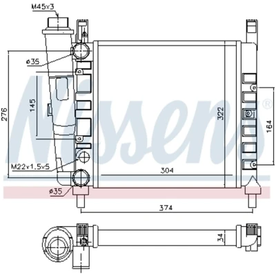 Imagen de NISSENS 61930 Radiador, refrigeración del motor Aluminio 304 322 34 Aletas unidas mecánicamente FIAT: Uno Hatchback