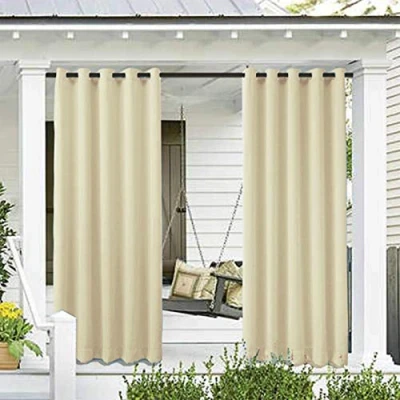 Imagen de ele ELEOPTION Cortinas de Exterior, Resistentes al Agua, Protección UV, Cortina Exterior con Ojales, Opaca para Jardín, Patio, Balcón, Beige, 1 Trozo / 132 X 240cm