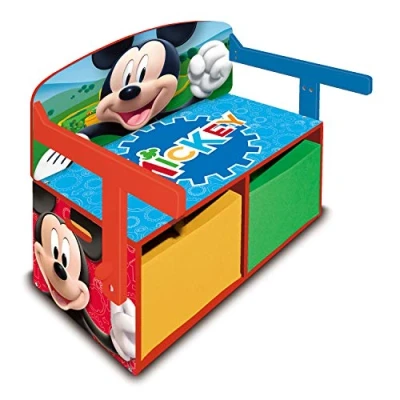 Imagen de ARDITEX Banco de Madera, Escritorio Infantil y 2 Cestos Textiles Almacenaje para Juguetes Mickey Mouse 60 x 70 44 cm, Multicolor