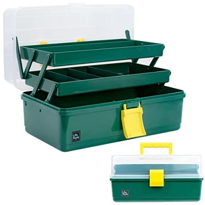 Imagen de Creahaus caja de almacenamiento multiusos 3 capas 13 pulgadas, para manualidades con compartimentos, herramientas plástico,