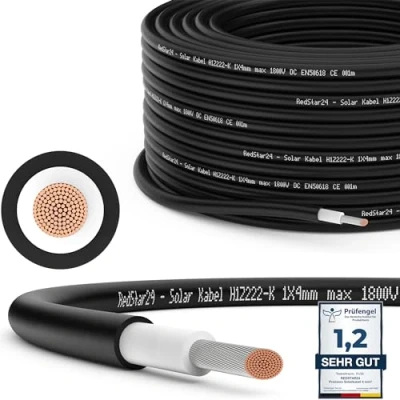 Imagen de RedStar24 Premium solar cable 4mm² Negro 30m resistente a los rayos UV, flexible, fotovoltaico, PV, de conexión para panel solar, inversor y regulador carga, duradero