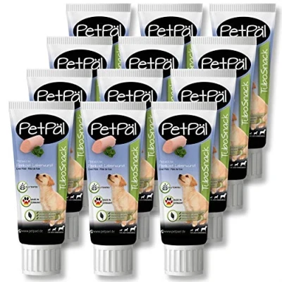 Imagen de PetPäl Perros Salchicha Hígado “TuboSnack“ 12x 75g Sin Cereales, Sal, Azúcar Sabrosas, deliciosas, sanas y Naturales Golosinas Tubo Tratamiento Ideales para Cachorros Fabricado en Alemania