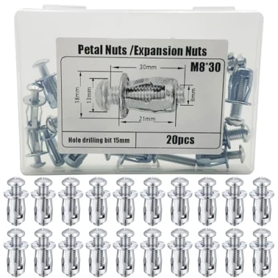 Imagen de Tuercas Jack,Tuercas de PéTalo,tuercas expansión,tuercas pétalos con tornillos,tacos huecos metal para gato hidráulico,paredes huecas, fino,paredes blandas (M8*30MM(20PCS))
