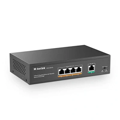 Imagen de MokerLink 5 Port Gigabit PoE Switch, 4 Ports PoE+ 1000Mbps, 78W IEEE802.3af/at, Plug and Play, Metal Resistente, Sin Ventilador