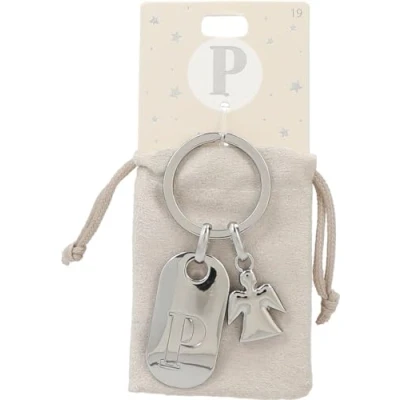 Imagen de Depesche 11800 019 Llavero de Plata con Letra P y ángel la Guarda, aleación cinc, Incluye Funda Terciopelo Color, Multicolor, Talla única