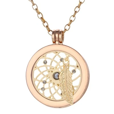 Imagen de Morella Mujeres Collar 70 cm Acero Inoxidable de Oro y Colgante Amuleto Coin 33 mm Lechuza Color Rosa para Damas en Bolsa Joyas