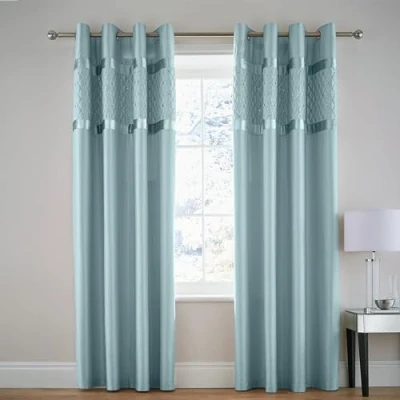 Imagen de Catherine Lansfield Cortinas Forradas con Ojales de 167 x 183 cm, Dos Paneles, Color Azul Huevo Pato