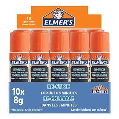 Imagen de Barras de pegamento que Se vuelve a pegar Elmer&#039;s, queda transparente al secarse, Hasta 5 minutos para ajustarlo fácilmente, Lavable y apto niños, 8 g, 10 unidades