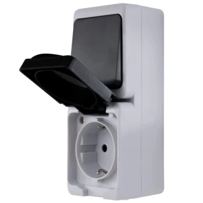 Imagen de REV AquaMini, Mini Socket Combinación de interruptor A/W, 38% menos volumen, IP54, doble polo, montaje en superficie, gris