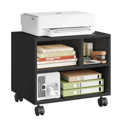 Imagen de WOLTU Mesa para Impresora con Ruedas, Soporte de Impresora, Estanteria Movil Oficina, 3 Compartimentos, Carro Movil, 40x30x35 cm, Negro, ASK06sz