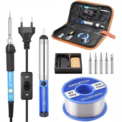 Imagen de SREMTCH Soldadores de Estaño, 60W 220V Kit del Soldador Temperatura Ajustable, 5pcs Puntas Diferentes, Soporte, Alambre Soldadura para el Uso Diversamente Reparado