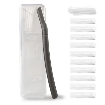 Imagen de Ruimooto Maquinilla de afeitar para cejas con 10 cuchillas inoxidable, depiladora facial mujeres, metal alta calidad, cortadora y pelo melocotón, color negro