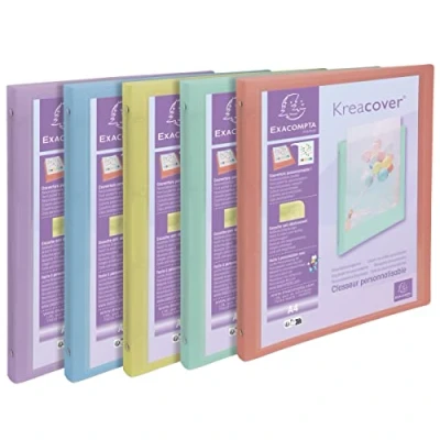 Imagen de Exacompta 51279E 1 Juego de 5 Carpetas Flexibles Kreacover Pastel en Polipropileno Translúcido 4 Anillos Redondos Diam 15 mm Formato Externo 32 x 25 cm