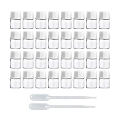 Imagen de Enslz 50 botellas de perfume pequeñas vidrio transparente 1/4 dram (1 ml) con orificio mini muestra, recipiente tapa blanca (transparente, 1