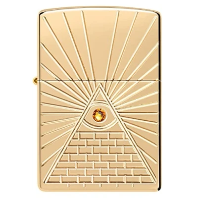 Imagen de ZIPPO Diseño del Ojo de la Providencia Armor® High Polish Brass Deep Carve y Cristal Attached Mechero, rellenable, en una Caja Regalo halta Calidad