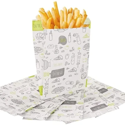 Imagen de SKIR&#039;CO (400 piezas) bolsas de papel para envasado alimentos 11 x 3 12 cm, patatas fritas, comida rápida a prueba grasa, envoltura