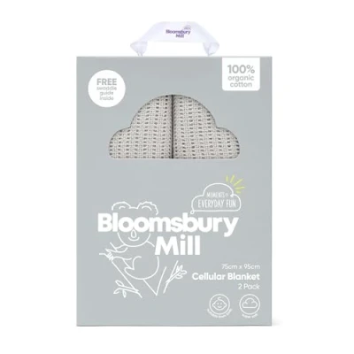 Imagen de Bloomsbury Mill Mantas Celulares Extrasuaves para Bebé 100% Algodón Orgánico Puro Carrito, Capazo o Viajes Juego de 2 Gris