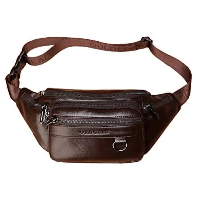 Imagen de Hebetag Pack de Cuero Bolsa para Hombres Viajes al Aire Libre Caminata Caminando Campamento bolsita Billetera Casual, Café