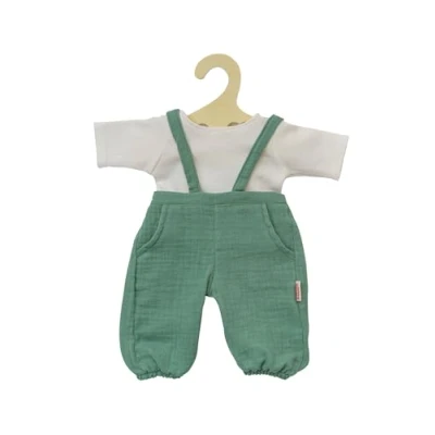 Imagen de Heless 1416 Ropa algodón 100% orgánico, Conjunto de 2 Piezas con Peto en Verde Salvia y Camiseta Blanca para muñecas Peluches tamaño 28 35 cm, sólido, Color Green, White (1416)