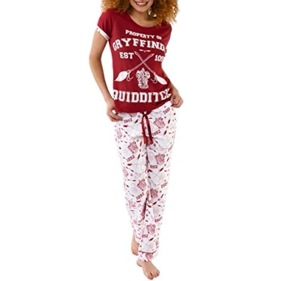 Imagen de Harry Potter Pijama, top con manga corta y pantalones cómodos [52% algodón, 48% modal] para mujer [Medio] [Multicolor]