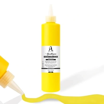 Imagen de Tinte para tela de 500 ml. Pintura textil resistente al lavado. color camiseta tejidos claros. Lavable a máquina, textil, tela. (amarillo neón)