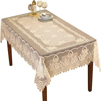 Imagen de NC AMIPOS Mantel Lavable de poliéster Jacquard para Mesa Cena Fiesta Boda, Restaurante, Banquete, pícnic, Color Beige
