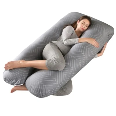 Imagen de SHANNA Almohada de Embarazo, Extragrande para Adultos, Corporal Maternidad y Sleep Confort, en Forma u, con Funda Extraíble Lavable, 70 x 145 cm Gris A Rayas