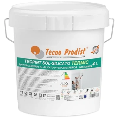 Imagen de Tecno Prodist TECPINT SOL silicato TERMIC (4 Litros) Pintura al ecológica, mineral, interior exterior agua, 100% Natural, Paredes y Techos, Transpirable térmica (BLANCO)
