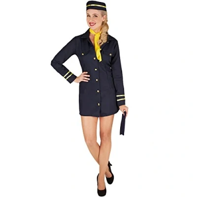 Imagen de dressforfun Disfraz de Azafata para Mujer Vestido Corto Incl. Gorro Camarera y Pañuelo el Cuello a Juego Precioso (XXL no. 301413)