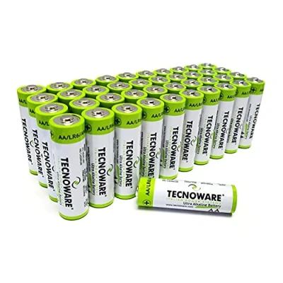 Imagen de Tecnoware Power Systems Pilas Ultra Alcalinas AA Energía Duradera y Fiable Protección contra Fugas Paquete de 40 Versatilidad para Múltiples Dispositivos Ecológicas, Blanco,