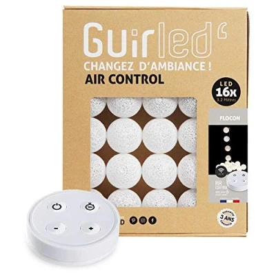 Imagen de GuirLED Guirnalda luminosa bolas de algodón LED USB Mando a distancia inalámbrico Luz nocturna bebé 2h Adaptador red doble 2A incluido 4 intensidades 16 1,6 m Flocon