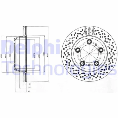Imagen de DELPHI BG4302C Disco de freno 299 20 5 ventilado revestido altamente carbonizado sin cojinete rueda, anillo sensor ABS PORSCHE: Cayman, Boxster