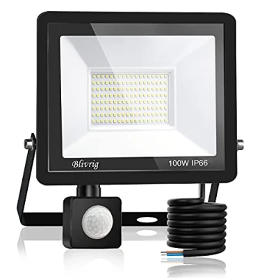 Imagen de Blivrig 100W Focos LED Exterior con Sensor de Movimiento Blanco Frio 6500K, 10000LM Brillante Foco Luces Detector IP66 Impermeable, Iluminación Seguridad para Garaje, Patio, Terraza