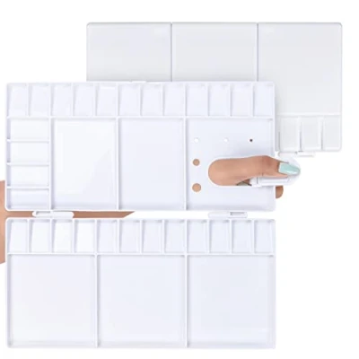Imagen de Belle Vous Paleta Pintura Plegable (Pack de 2) Humeda con 33 Compartimentos Vacíos Blanca Portátil/de Viaje Bandeja Artistas Acuarela, Mezclar Oleo/Acrílica y Guache