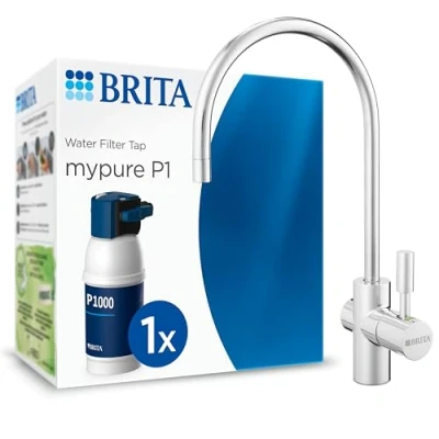 Imagen de BRITA Sistema de filtración agua mypure P1 Grifo con cartucho filtrante P1000: reduce la cal, los metales, el cloro y las impurezas para mejorar sabor calidad del
