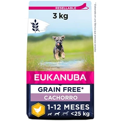 Imagen de EUKANUBA Grain Free, Alimento para Cachorros de Razas Pequeñas y Medianas, Rico en Pollo, 3kg