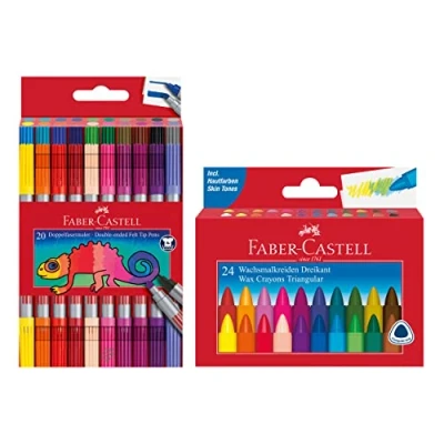 Imagen de Faber Castell 205030 School Juego de 24 lápices cera y estuche 20 rotuladores doble fibra