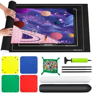 Imagen de VFANDV Tapete Puzzle, Fieltro Puzzle para 1000 1500 2000 3000 Piezas Mat Roll Jigsaw Pad, Estera de Rompecabezas Portátil con 4 Puzzles Clasificadores (Negro)