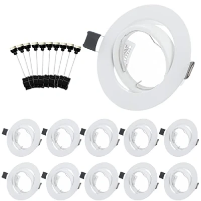 Imagen de Bojim 10x Marcos de montaje Foco empotrable GU10 Blanco, Proyectores empotrables con Fitting, IP20 Ojos Buey Marco Redondo Orientable 30, Agujero 68 80mm, para bombillas LED o halógenas 230V