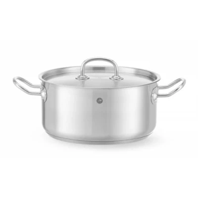 Imagen de HENDI Olla de cocina, baja, con tapa orificios salida vapor, fondo inducción continuo, apta para todas las fuentes calor y el lavavajillas, 4.9L, ø240x(H)115mm, acero inoxidable