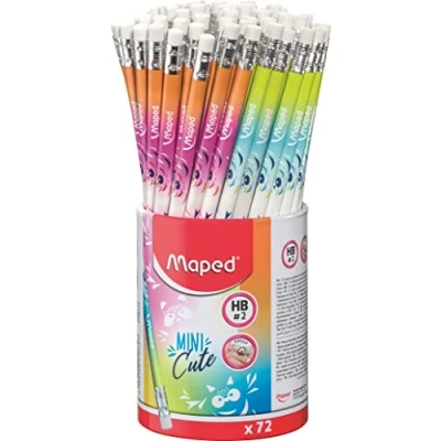 Imagen de Maped 851874 Lote de 72 lápices goma, diseño triangular ergonómico para minería gris resistente, bote papel, multicolor