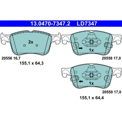 Imagen de ATE 13.0470 7347.2 Juego de pastillas freno con avisador acústico desgaste FORD: Focus Mk4 Hatchback, Puma SUV, Berlina
