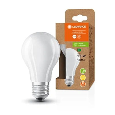 Imagen de LEDVANCE Lámpara de ahorro energía, bombilla esmerilada, E27, blanco cálido (3000K), 7,2 vatios, sustituye a la 100W, muy eficiente y bajo consumo, paquete 6