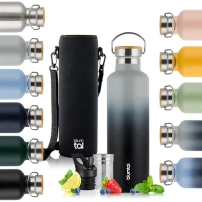 Imagen de Blumtal Termo 500ml Botella de Acero Inoxidable Doble Pared isotérmica Libre BPA té Deportiva Gris y Negro