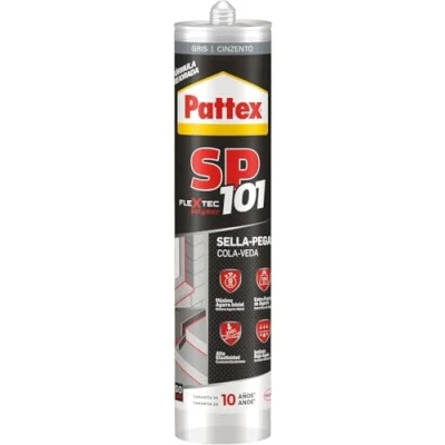 Imagen de Pattex SP101 Original, adhesivo sellador para interiores y exteriores, polímero gris multimaterial, de juntas en cartucho, 1 x 280 ml